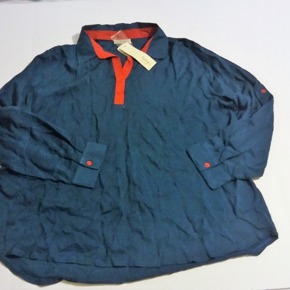 Blue and Red Collared Plus Size Shirt - Picture 3 of 4